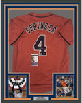 Framed Autographed/Signed George Springer 35x39 Houston Orange Baseball Jersey JSA COA
