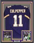 Framed Autographed/Signed Daunte Culpepper 35x39 Minnesota Purple Football Jersey Schwartz Sports COA Holo Only