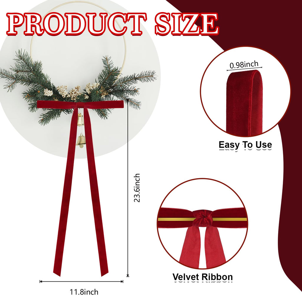 Dcocdeely 12 Pcs Velvet Christmas Bows 24x12in Wine Red Rustic Decor