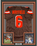 Framed Autographed/Signed Baker Mayfield 35x39 Cleveland Football Brown Jersey JSA COA
