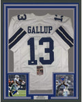 Framed Autographed/Signed Michael Gallup 35x39 Dallas White Football Jersey JSA COA