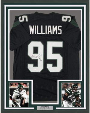 Framed Autographed/Signed Quinnen Williams 35x39 New York Black Football Jersey JSA COA