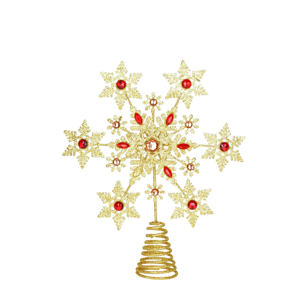 Glittering Gold Snowflake Christmas Tree Topper, 3D Sparkling Metal Snowflake for Xmas Decor, Holiday Party Indoor Decorations