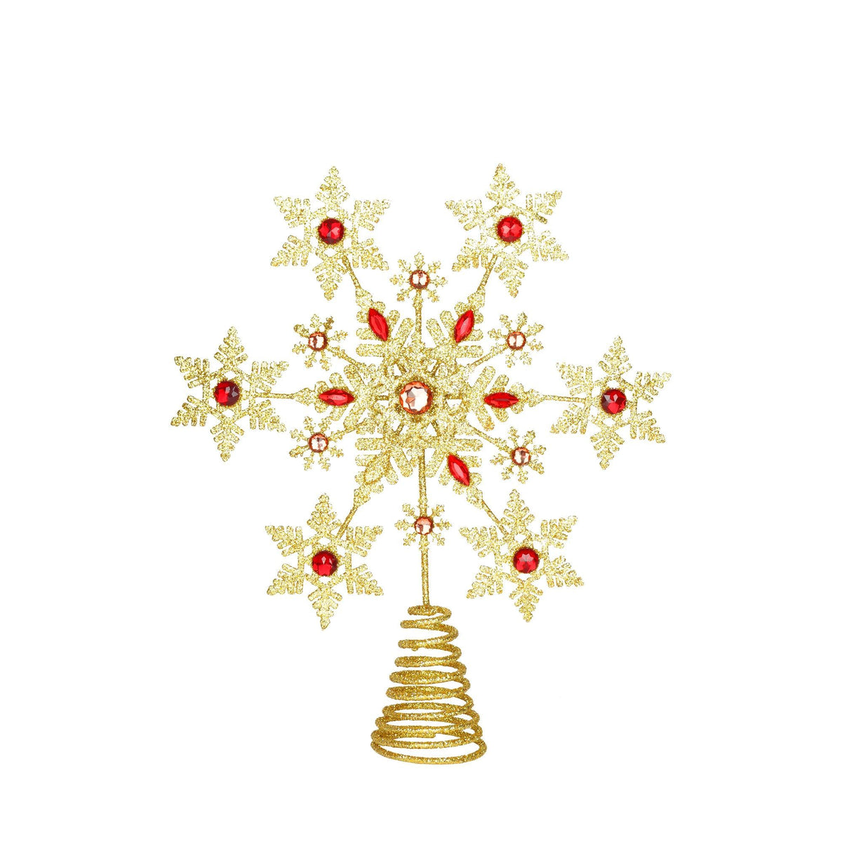 Glittering Gold Snowflake Christmas Tree Topper, 3D Sparkling Metal Snowflake for Xmas Decor, Holiday Party Indoor Decorations