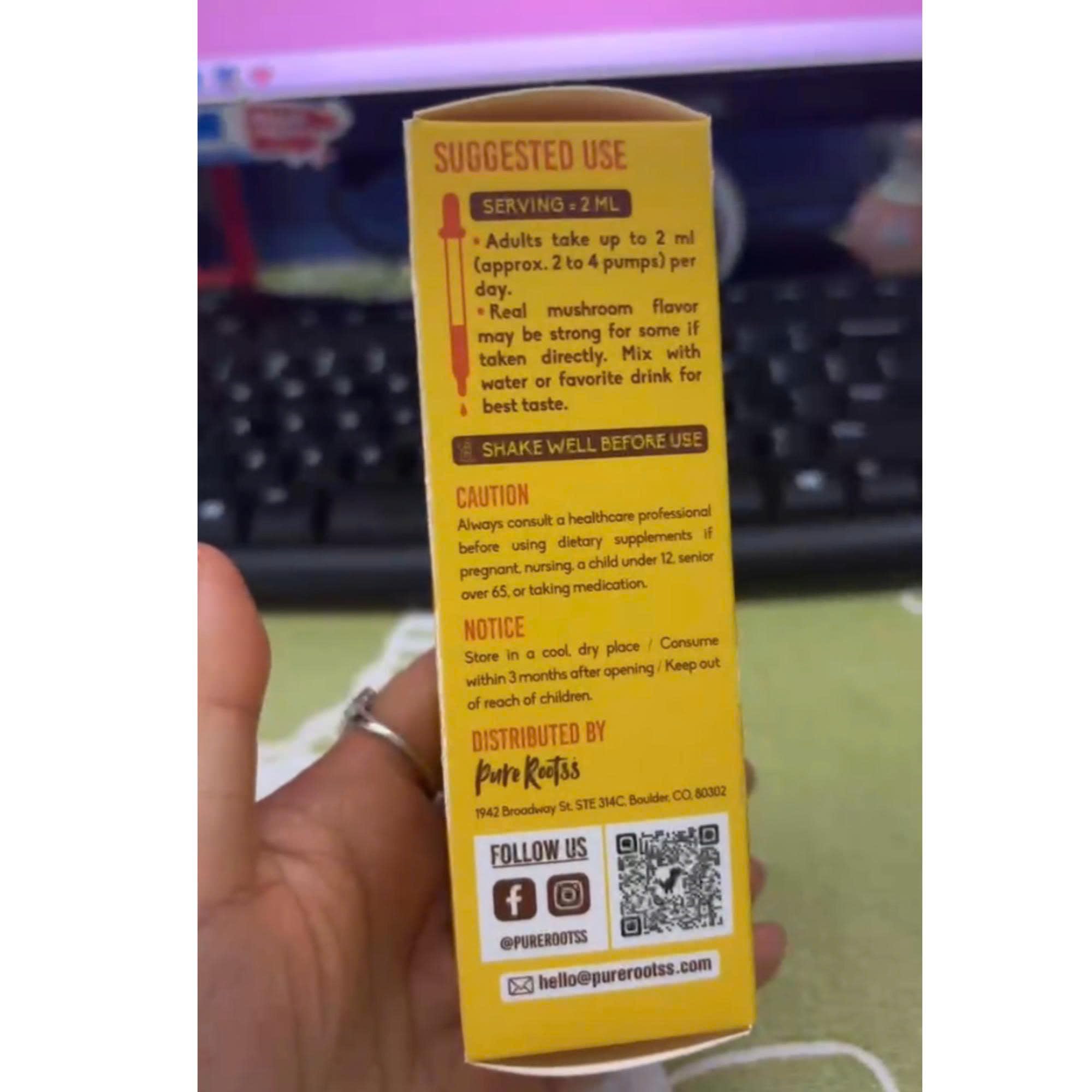 BestBy04/27 PureRootss Mushroom Complex Liquid Drop 1500MG 2 Fl Oz Pack 2