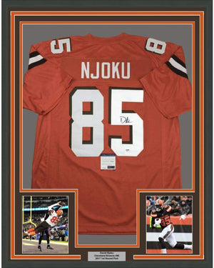 Framed Autographed/Signed David Njoku 35x39 Cleveland Orange Football Jersey PSA/DNA COA