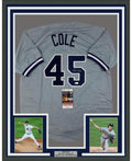 Framed Autographed/Signed Gerrit Cole 35x39 New York Grey Baseball Jersey JSA COA