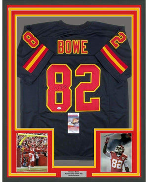 Framed Autographed/Signed Dwayne Bowe 35x39 Kansas City Black Football Jersey JSA COA