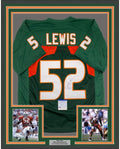 Framed Autographed/Signed Ray Lewis 35x39 Miami Green College Football Jersey PSA/DNA COA