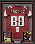 Framed Autographed/Signed Tony Gonzalez 35x39 Atlanta Red Football Jersey JSA COA