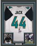 Framed Autographed/Signed Myles Jack 35x39 Jacksonville Retro White Football Jersey JSA COA