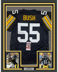 Framed Autographed/Signed Devin Bush 35x39 Pittsburgh Retro Black Football Jersey JSA COA