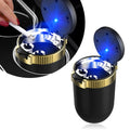 Kewucn Car Ashtray with Lid Portable Stainless Steel LED Blue Light Gold