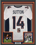 Framed Autographed/Signed Courtland Sutton 35x39 Denver White Football Jersey JSA COA