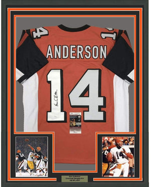 Framed Autographed/Signed Ken Anderson 35x39 Cincinnati Orange Football Jersey JSA COA