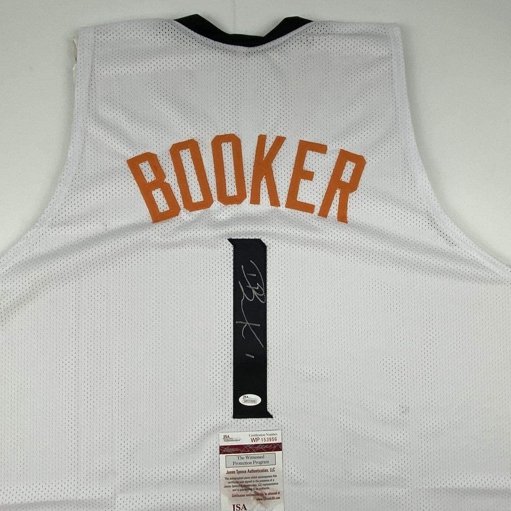Autographed/Signed Devin Booker Phoenix White Basketball Jersey JSA COA