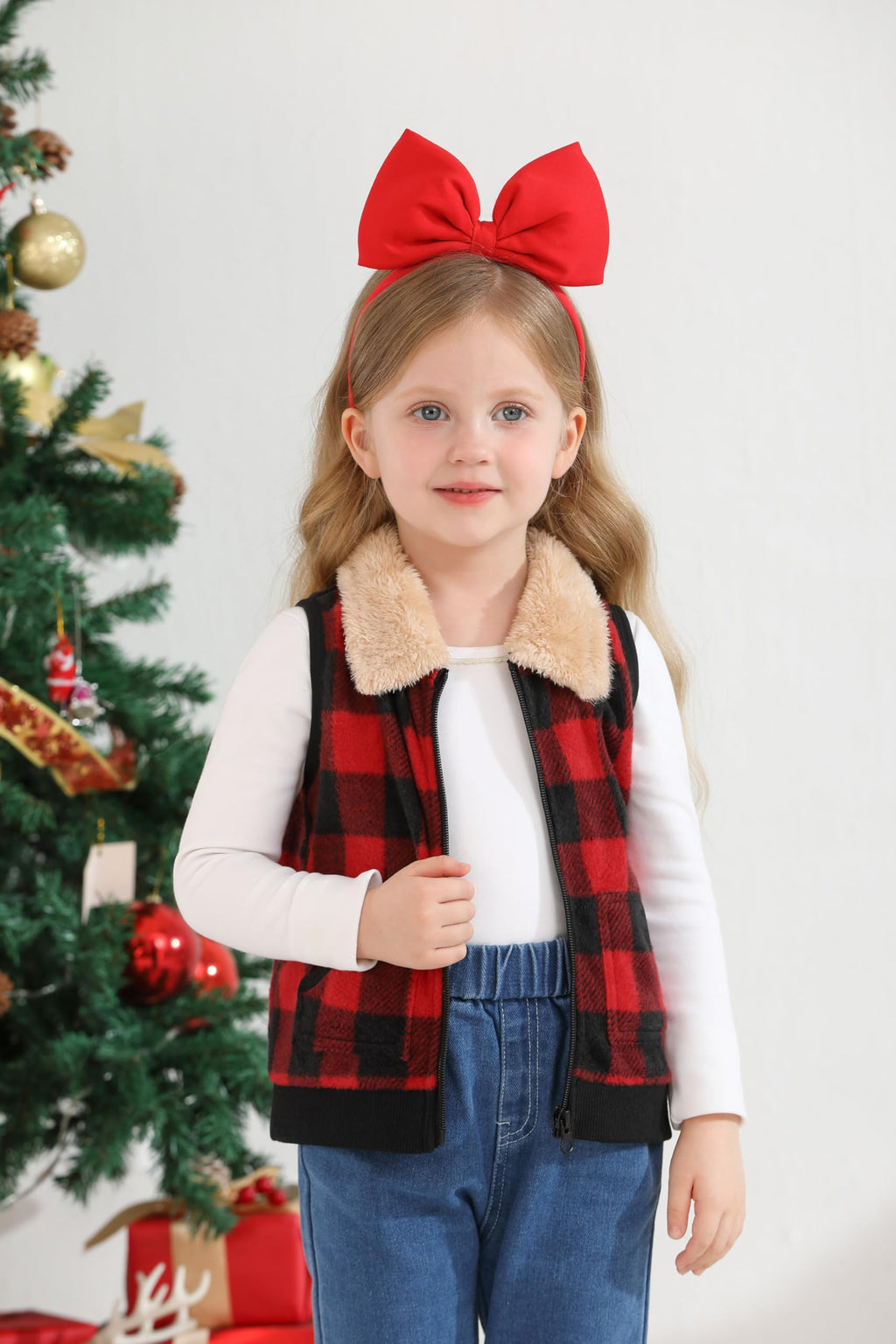 AlisOker Toddler Fleece Buffalo Plaid Puffer Vest Winter Coat Size 3T