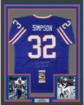 Framed Autographed/Signed OJ O.J. Simpson 35x39#1 Pick Buffalo Blue Football Jersey JSA COA