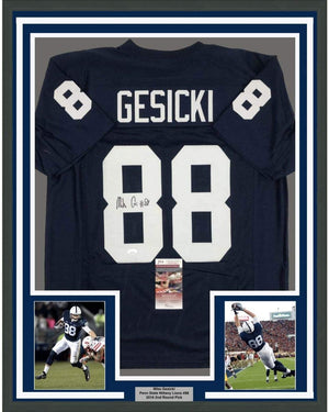 Framed Autographed/Signed Mike Gesicki 35x39 Penn State Blue College Football Jersey JSA COA