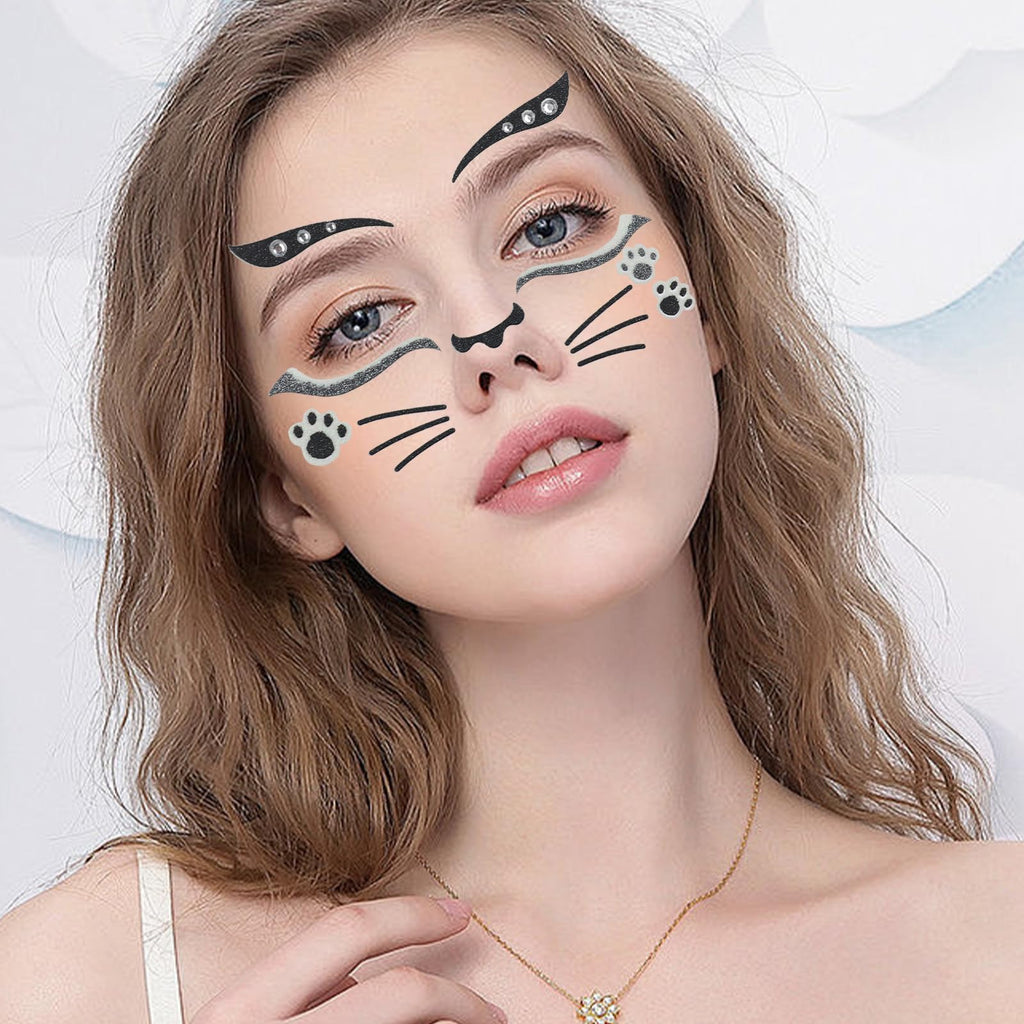 Totelux Cat Face Glitter Tattoos Stickers Temporary Tattoo 2Pcs