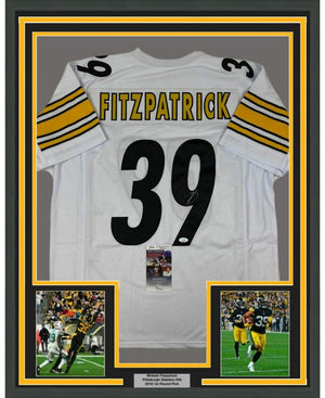 Framed Autographed/Signed Minkah Fitzpatrick 35x39 Pittsburgh White Football Jersey JSA COA