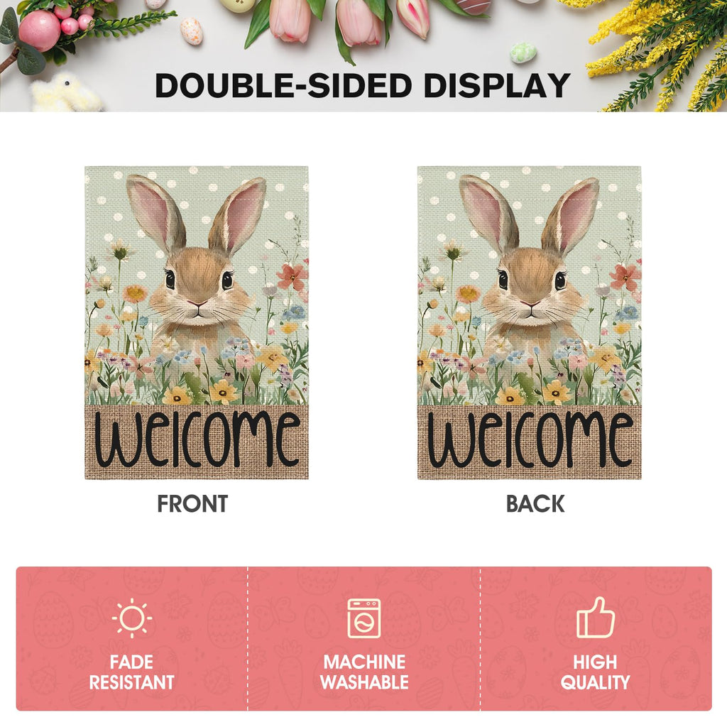 AVOIN colorlife Easter Bunny Garden Flag 12x18 Inch Blue Double Sided