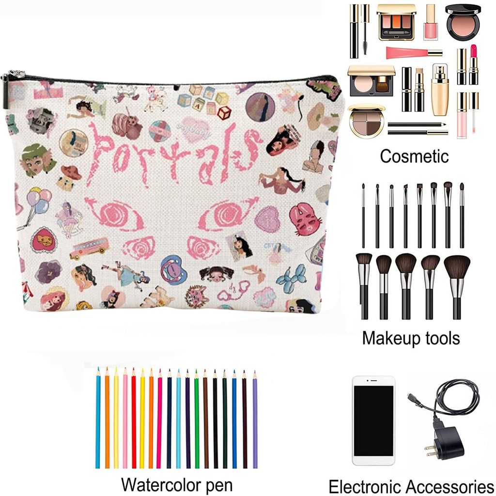 Large-Capacity Makeup Bag with Character Print, 9.8 x 6.7 in