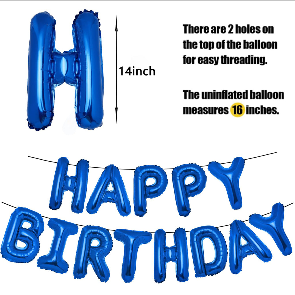 PIGETALE 16in Royal Blue Happy Birthday Balloon Banner 13pcs Aluminum
