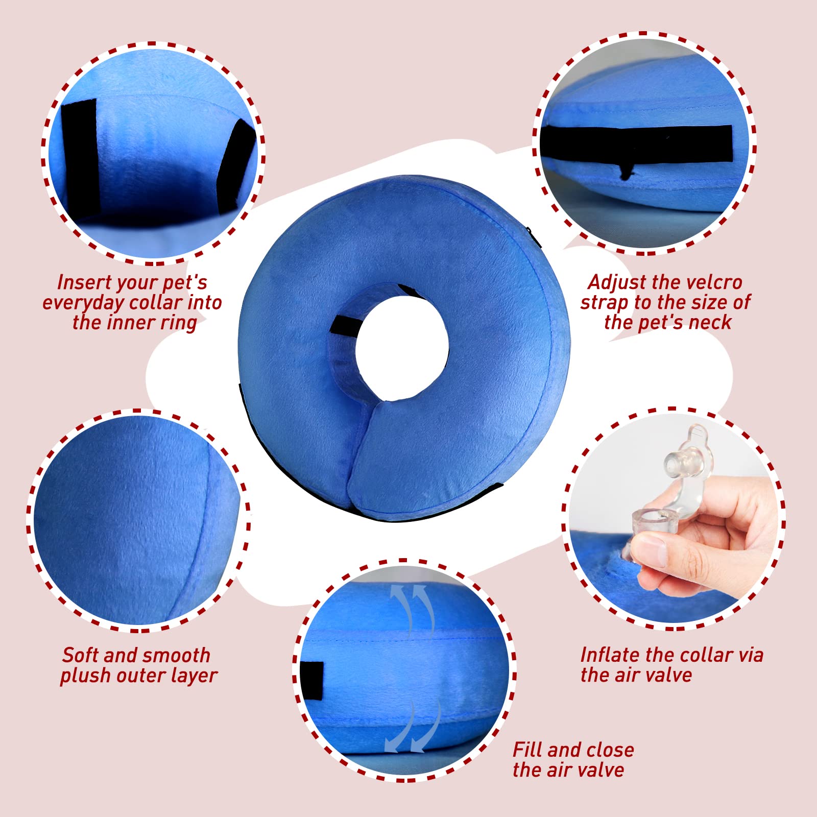 Tonqixope Inflatable Dog Cone Collar Soft Protective Donut Collar Blue XL