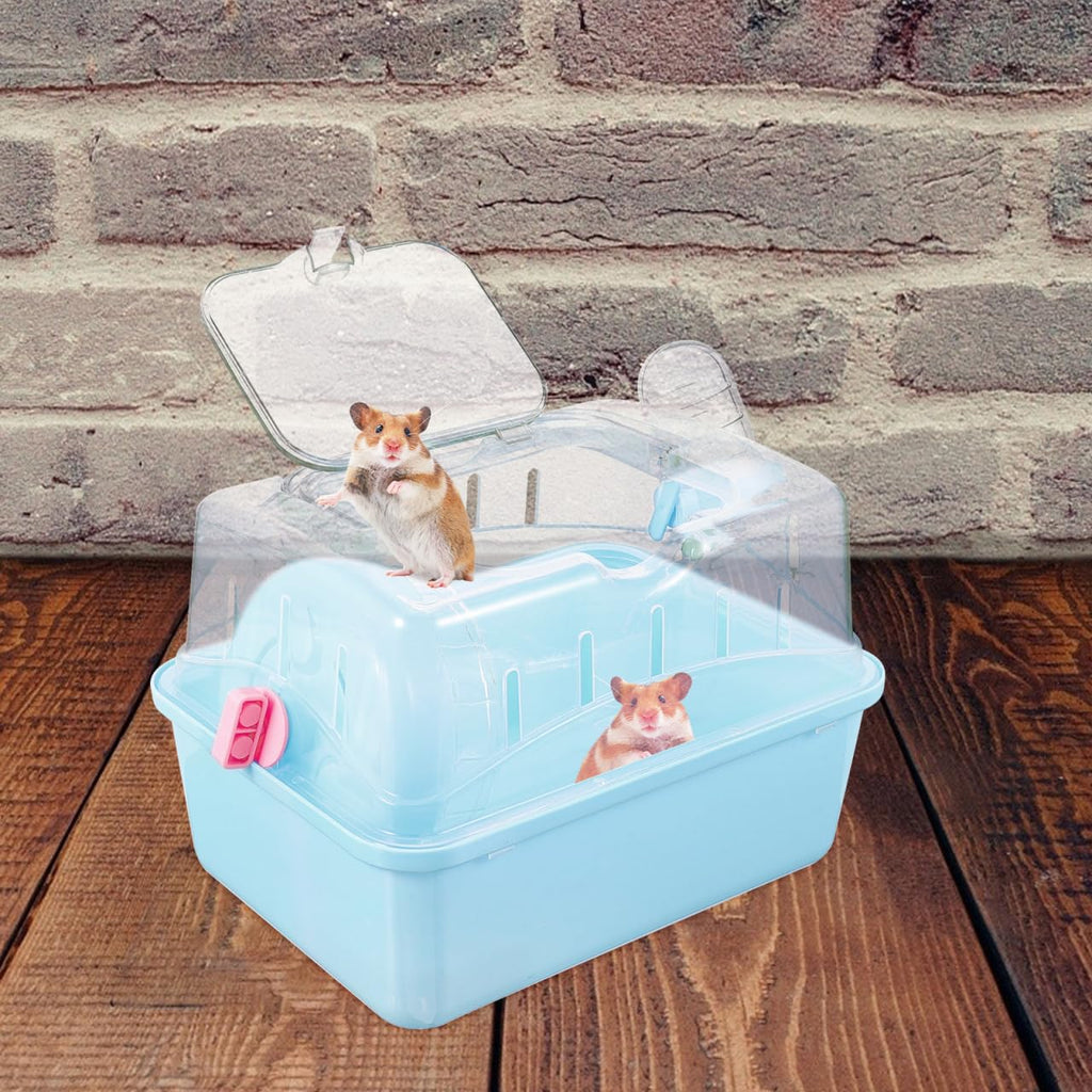 Totority Panoramic Sunroof Hamster Carrier Cage Sky-Blue Portable Plastic