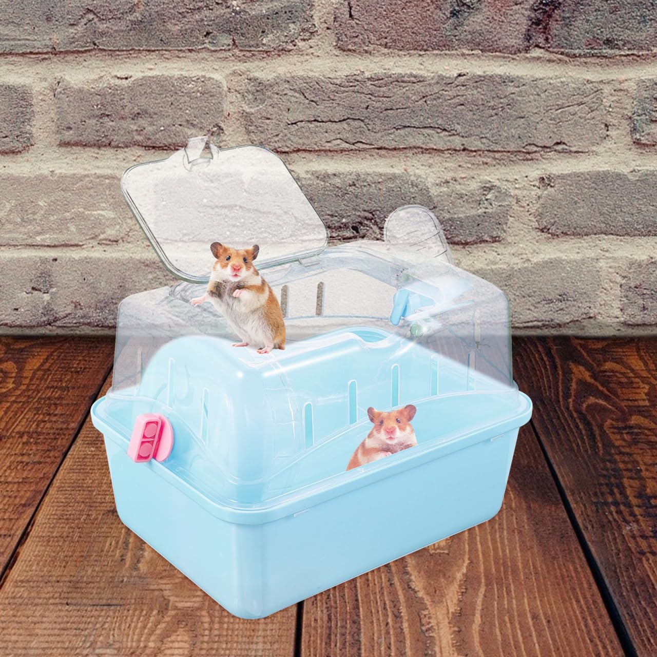 Totority Panoramic Sunroof Hamster Carrier Cage Sky-Blue Portable Plastic
