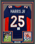 Framed Autographed/Signed Chris Harris Jr. 35x39 Denver Blue Football Jersey Beckett BAS COA