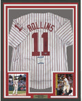 Framed Autographed/Signed Jimmy Rollins 35x39 Philadelphia Pinstripe Baseball Jersey Beckett BAS COA