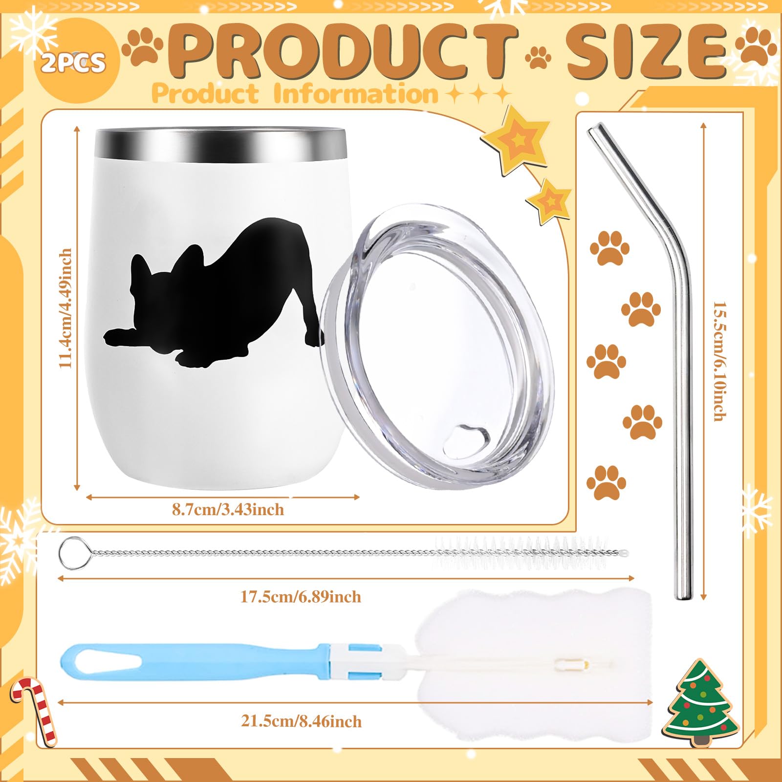 Yoiemivy French Bulldog Insulated Wine Tumbler Set 2, 12oz, Christmas Gift