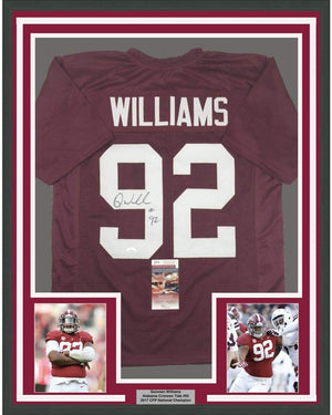 Framed Autographed/Signed Quinnen Williams 35x39 Alabama Red College Football Jersey JSA COA
