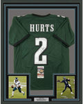 Framed Autographed/Signed Jalen Hurts 35x39 Philadelphia Green Football Jersey JSA COA