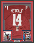 Framed Autographed/Signed DK D.K. Metcalf 35x39 Ole Miss Red College Football Jersey JSA COA