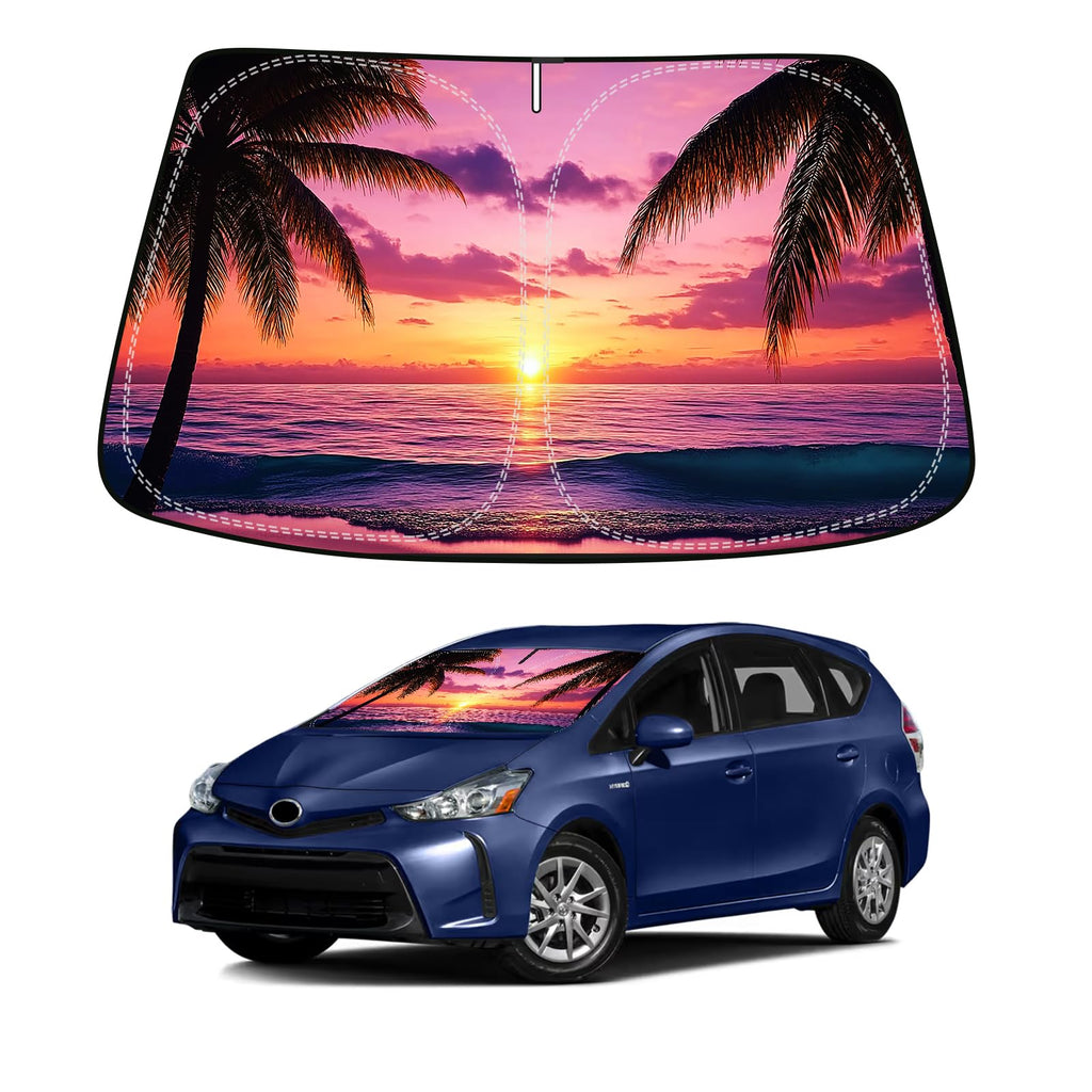 Sunset Beach Windshield Sun Shade for Toyota Prius Hatchback 2016-22 Foldable