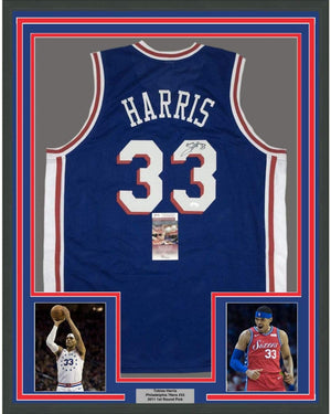 Framed Autographed/Signed Tobias Harris 35x39 Philadelphia Blue Basketball Jersey JSA COA