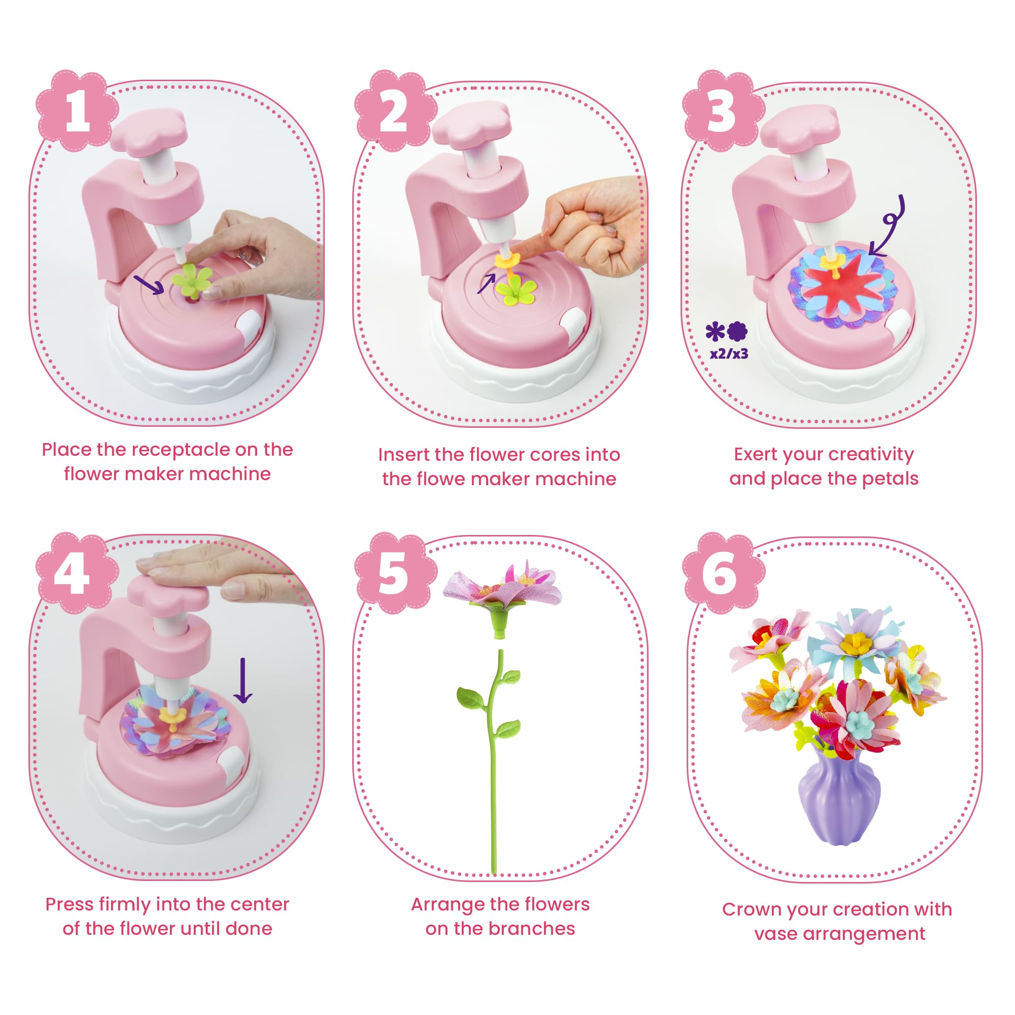 Kingci Fabric Flower Bouquets DIY Kit 117PCS Pink Creative Craft Set