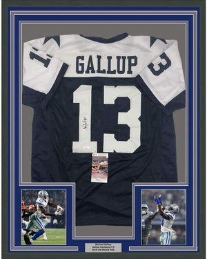 Framed Autographed/Signed Michael Gallup 35x39 Dallas Thanksgiving Day Football Jersey JSA COA
