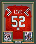 Framed Autographed/Signed Ray Lewis 35x39 Miami Orange College Football Jersey Beckett BAS COA