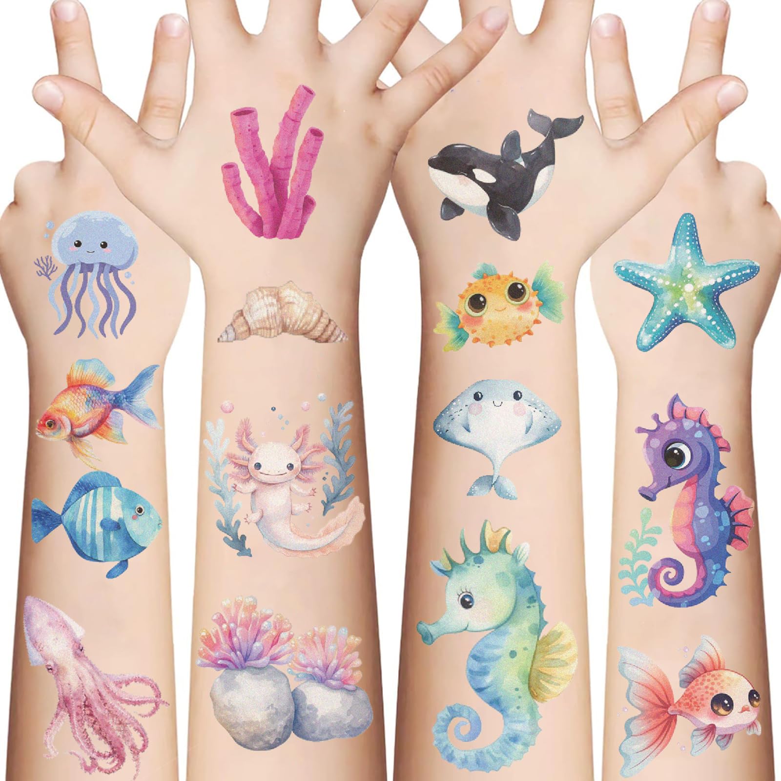 SBOBUY Ocean Animal Temporary Tattoos 10 Sheets Gold Cartoon Kids Party