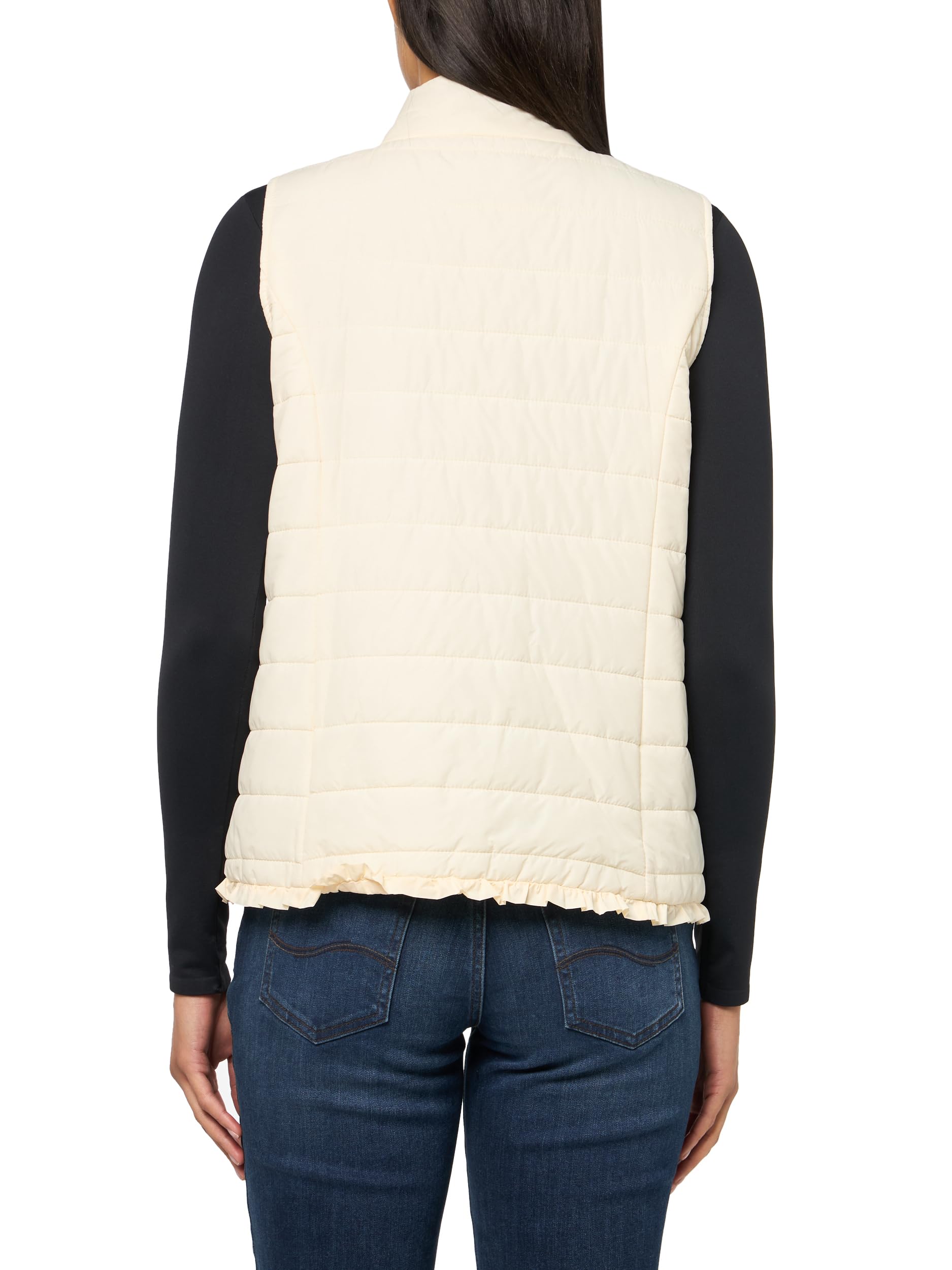 MULTIPLES Women's Plus Size Thru Collar Zip Pocket Quilted Vest, Winter White.