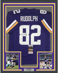 Framed Autographed/Signed Kyle Rudolph 35x39 Minnesota Purple Football Jersey JSA COA