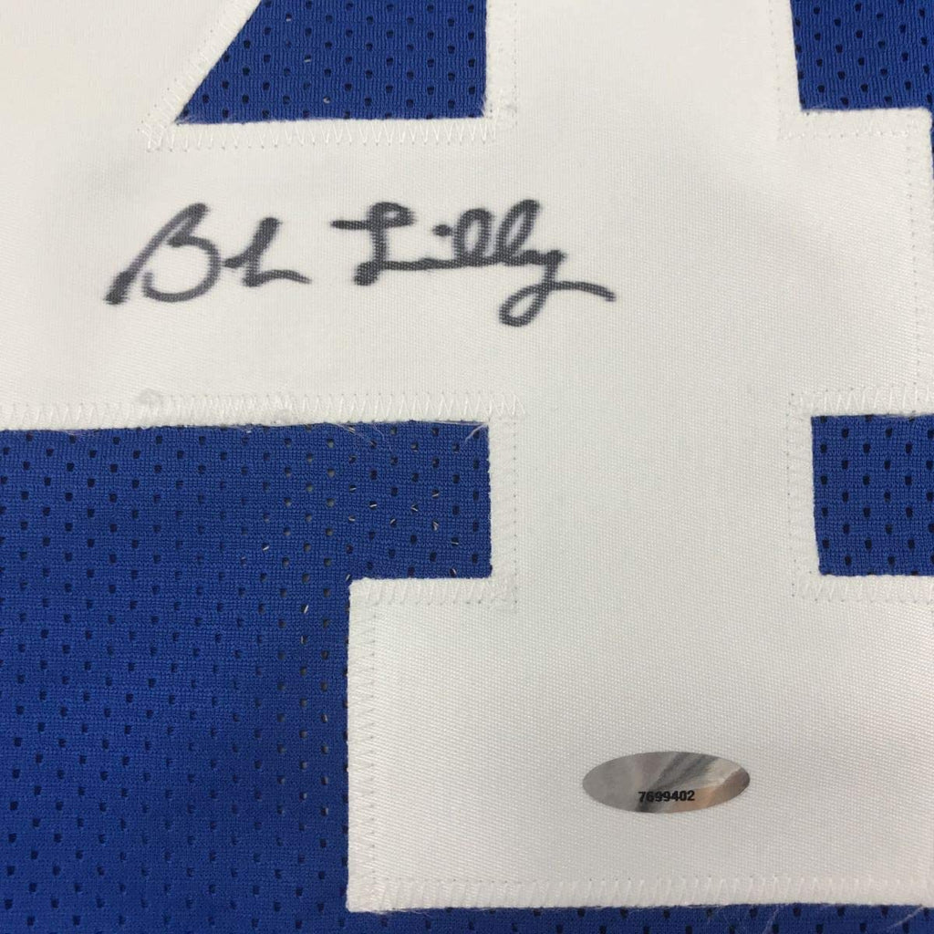 Framed Autographed/Signed Bob Lilly 35x39 Dallas Retro Blue Football Jersey Tristar COA Holo Only