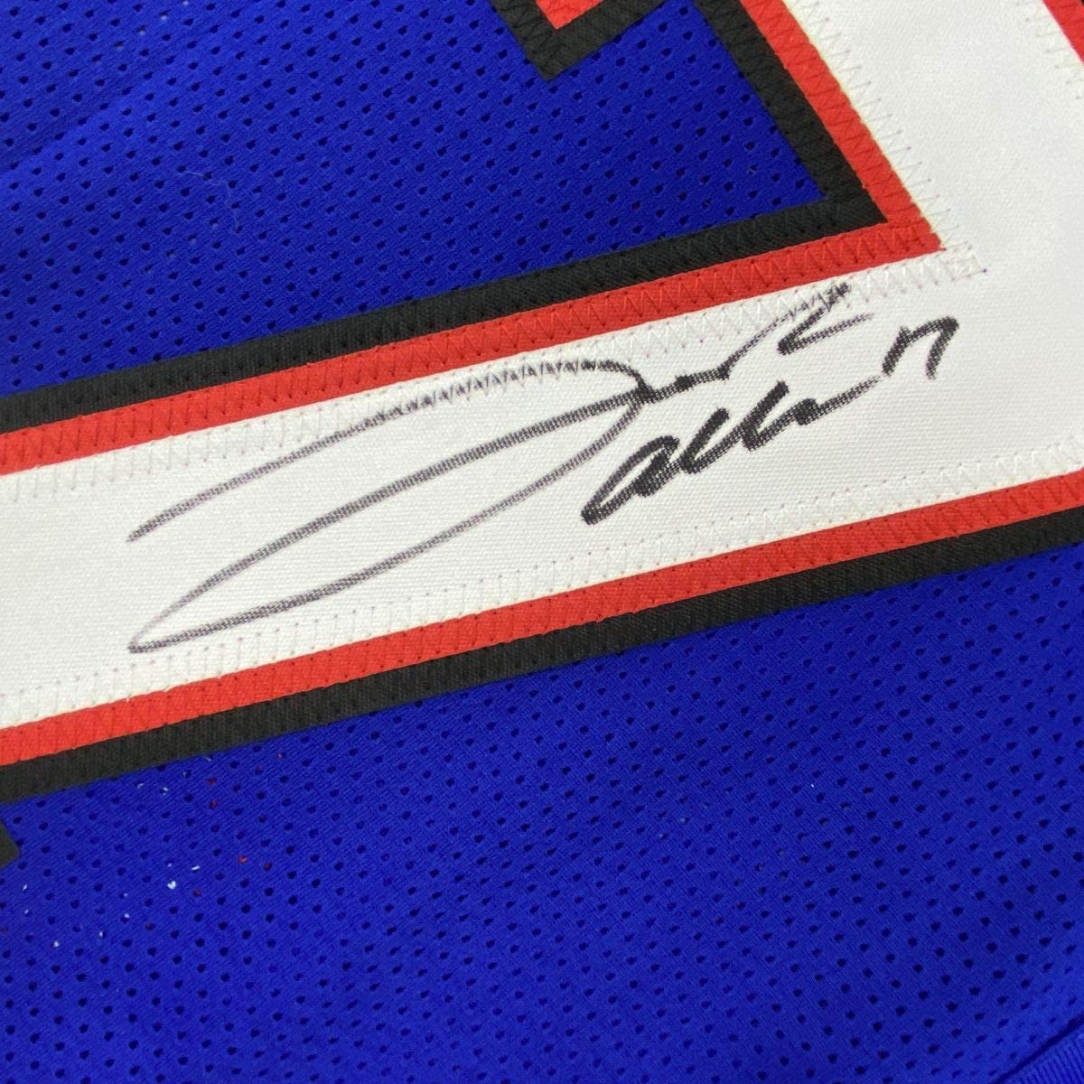 Framed Autographed/Signed Josh Allen 35x39 Buffalo Blue Football Jersey Beckett BAS COA