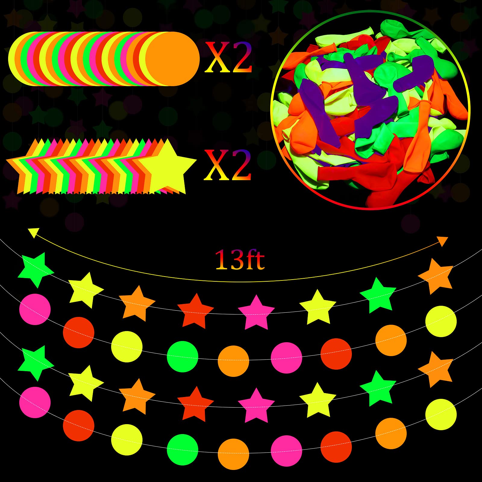 Sumind Halloween Neon Balloon Arch Kit 100 Pcs 53ft Glow Black Light Polka Dot