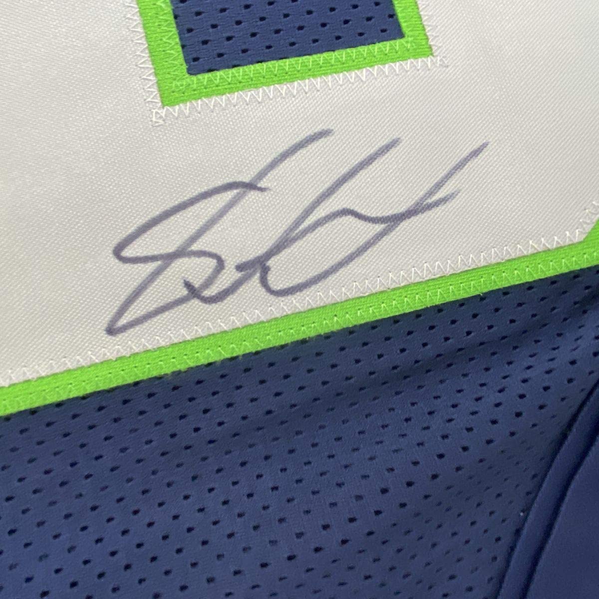 Framed Autographed/Signed Shaquem Griffin 35x39 Seattle Blue Football Jersey JSA COA