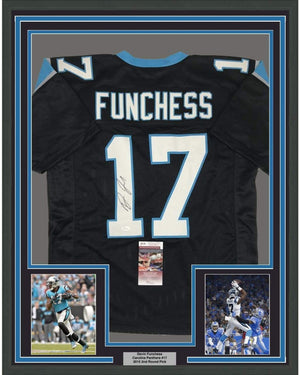 Framed Autographed/Signed Devin Funchess 35x39 Carolina Black Football Jersey JSA COA